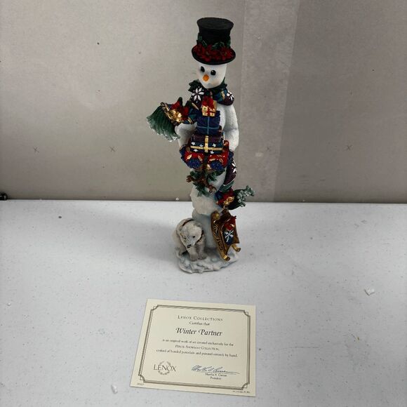 Vintage Lenox 2001 Winter Partner Pencil Snowman Christmas 12" Tall 3.5" Base - Picture 1 of 7